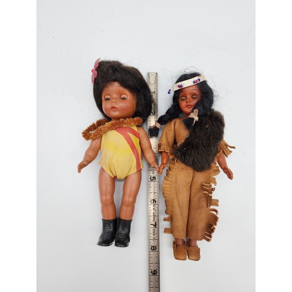 Vintage Sleeping Eye Dolls Native American & Hawaiian & Knickerbocker Doll Stand - Picture 8 of 14